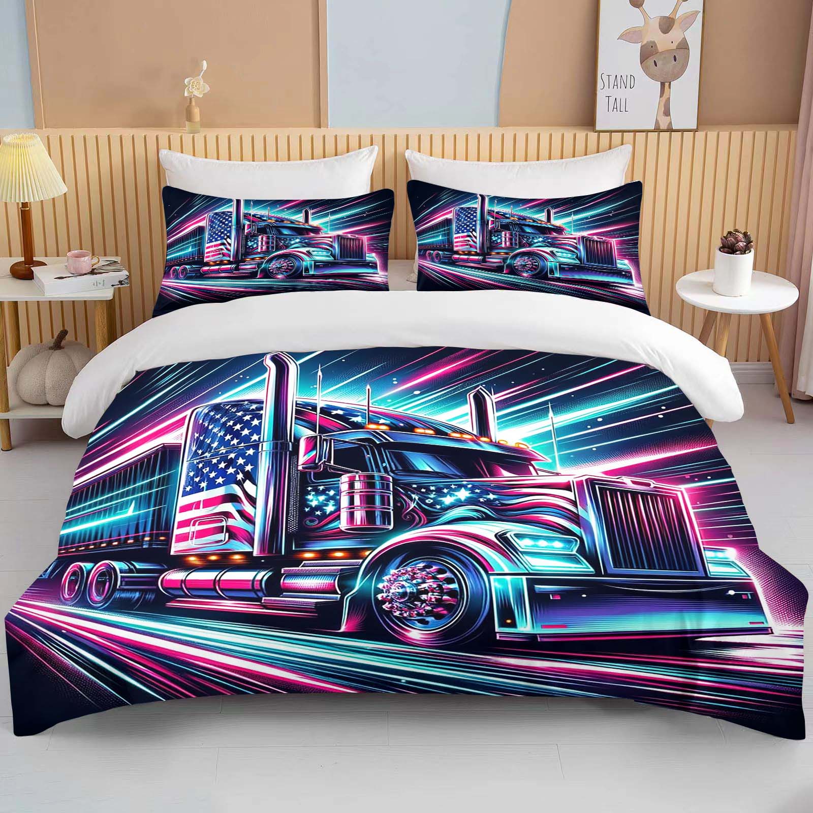 

10 Sizes Great American Truck Eagle 3pcs Bedding Sets Duvet Set Comforter Bed Set Queen King Size Kids Boys Home Textiles Gift EU single(135x200cm)