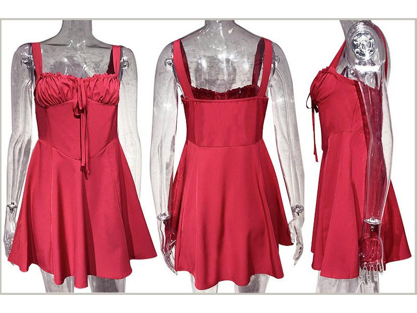 European Summer Strapless Lace-Up Solid A-Line Mini Dress