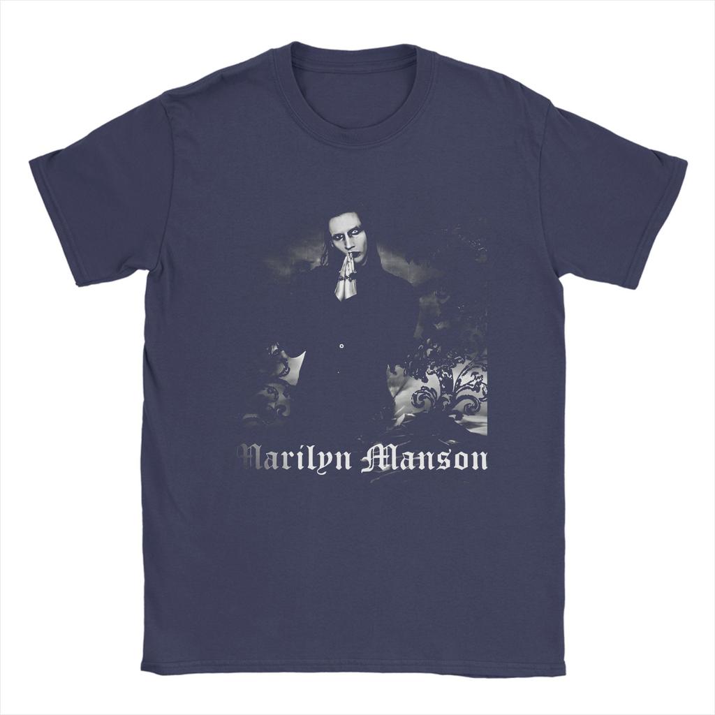 Men T-Shirt Marilyn Manson Gothic Singer Hipster 100% Cotton Tee Shirt Music Rock and Roll T Shirt Round Neck Merch Plus Size