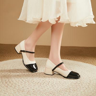 Shoes for Women 2024 Cute Mary Jane Ladies Summer Footwear Normal Leather Casual Japanese Style Lolita Gothic Kawaii Square Toe