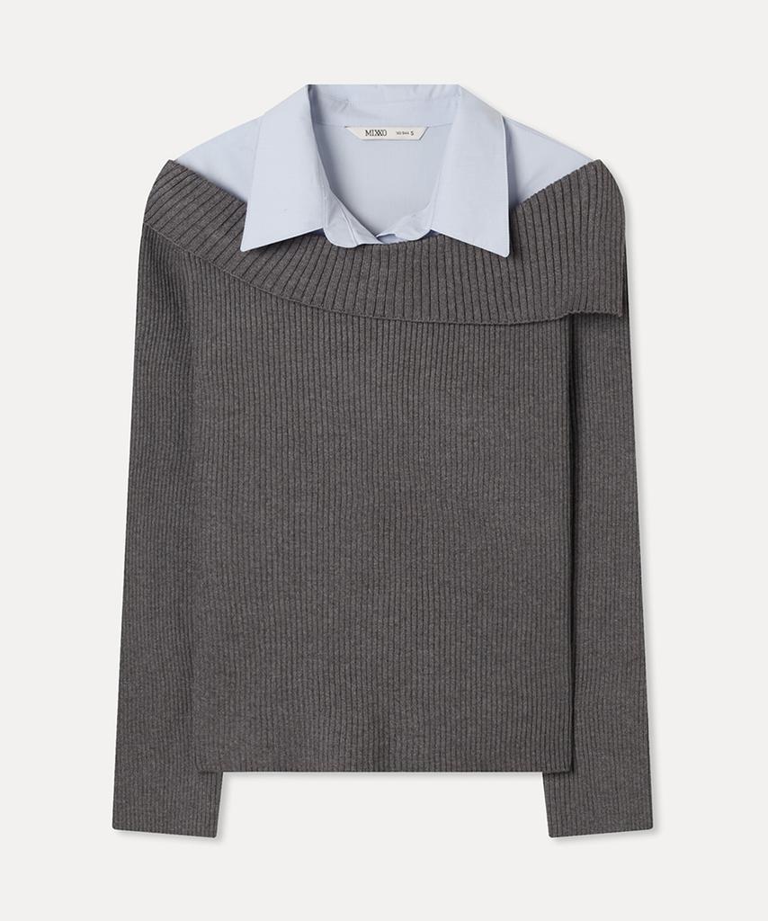 MIXXO Off-Shoulder Shirt Collar Pullover_Miwkafv21T Miwkag36Qt