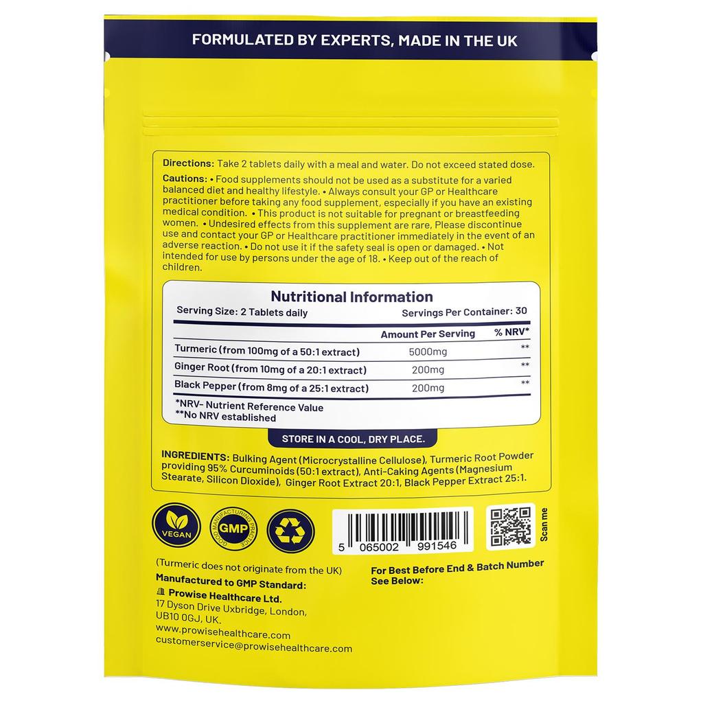 Kurkuma 5400mg Tabletten mit Schwarzem Pfeffer & Ingwer – 95% Curcumin Hochdosierte Formel