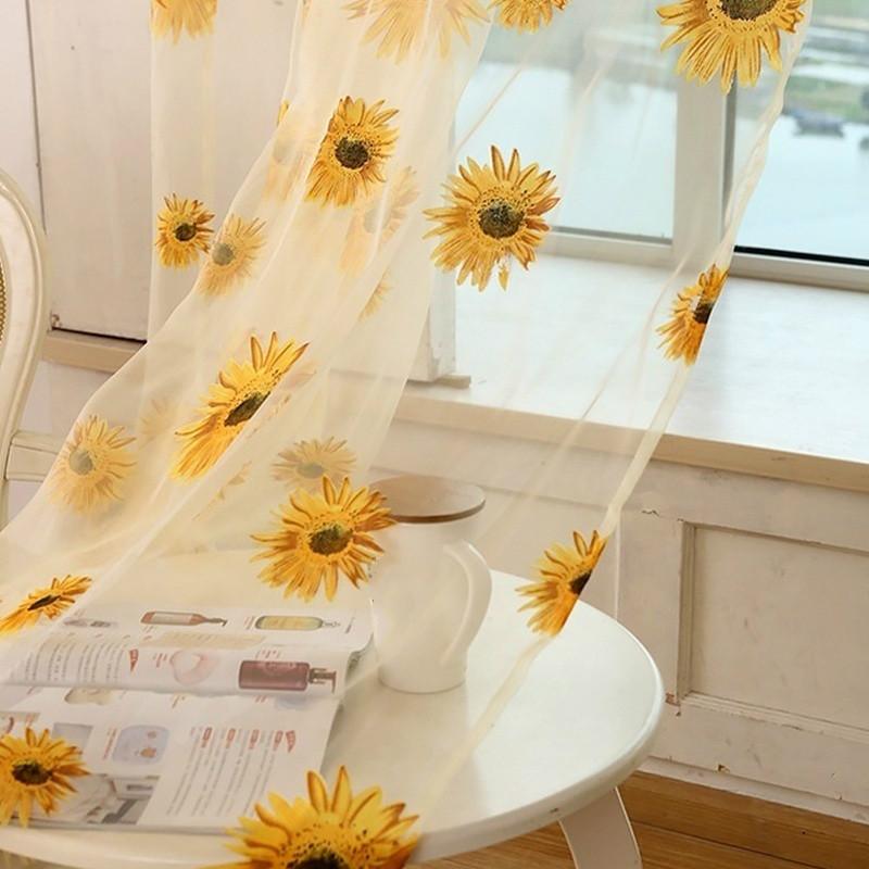 Sunflower Tulle Curtains For Living Room Bedroom Kitchen Window Panels Drapes Sheer Voile Home100*200cm Home Decoration