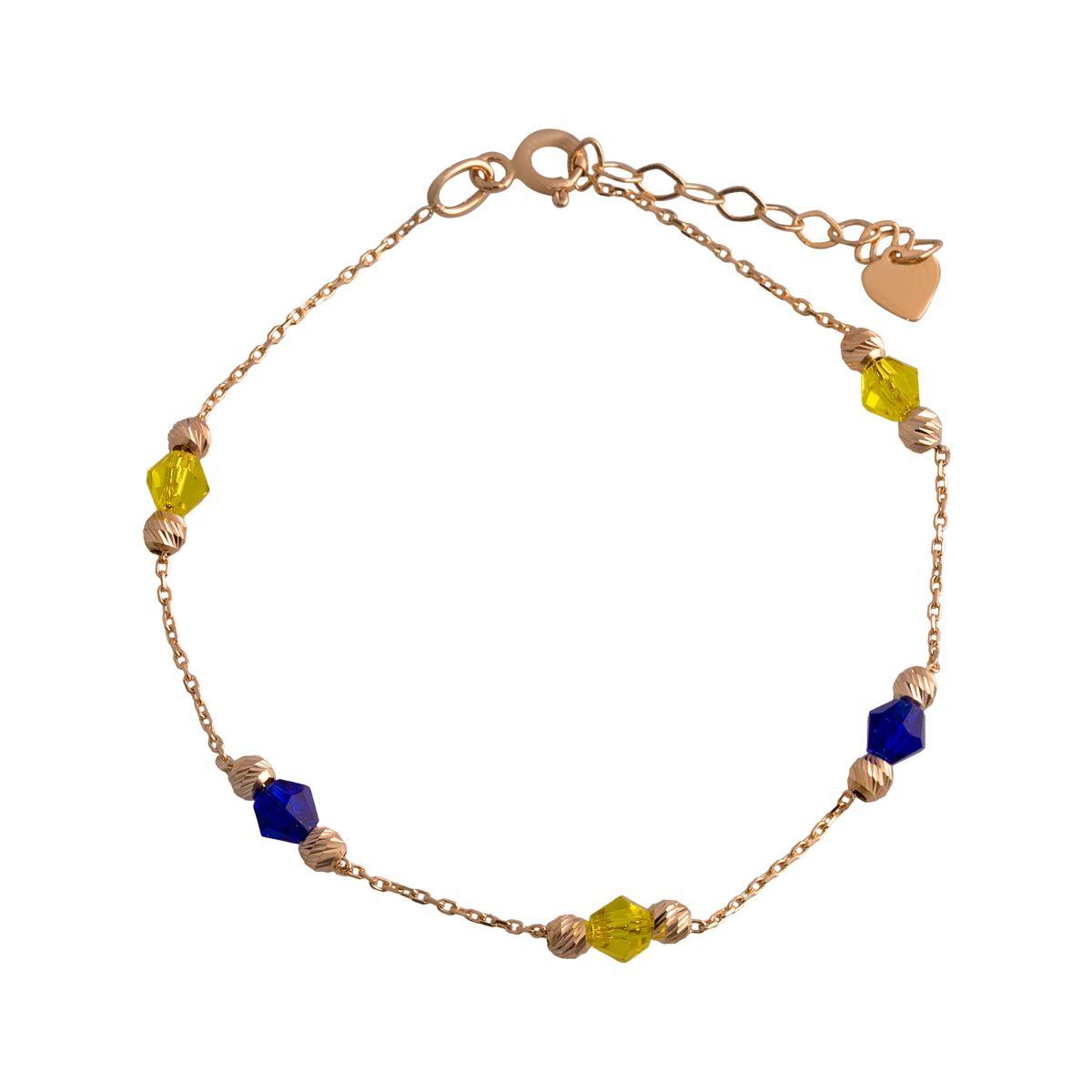 

Золотий браслет Українська патріотична символіка з регулюванням довжини 585 проби червоне золото з фіанітами 2ct (212706201)