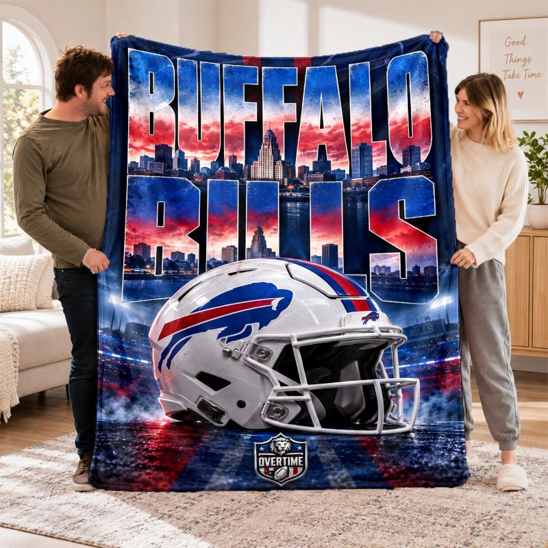 Flannel Fleece Blanket with Buffalo Bills Design, Soft Lightweight Throw for Bed Sofa Travel