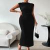 Padded Shoulder Pleated Waist Slim Sleeveless Long Women's Dresses