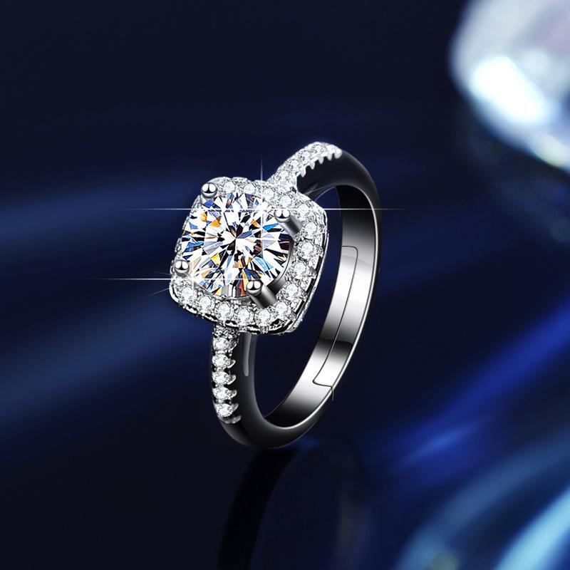 925 Sterling Silver Moissanite Square Ring - 1 Carat Bestseller with GRA Certificate