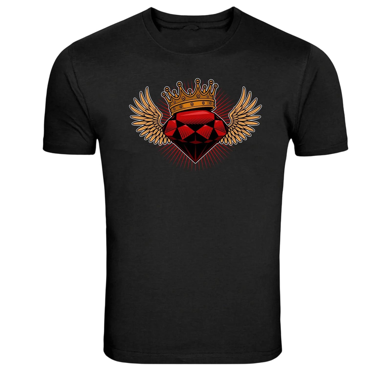 Red Crown Winged Heart Royal Symbol Graphic T-Shirt M