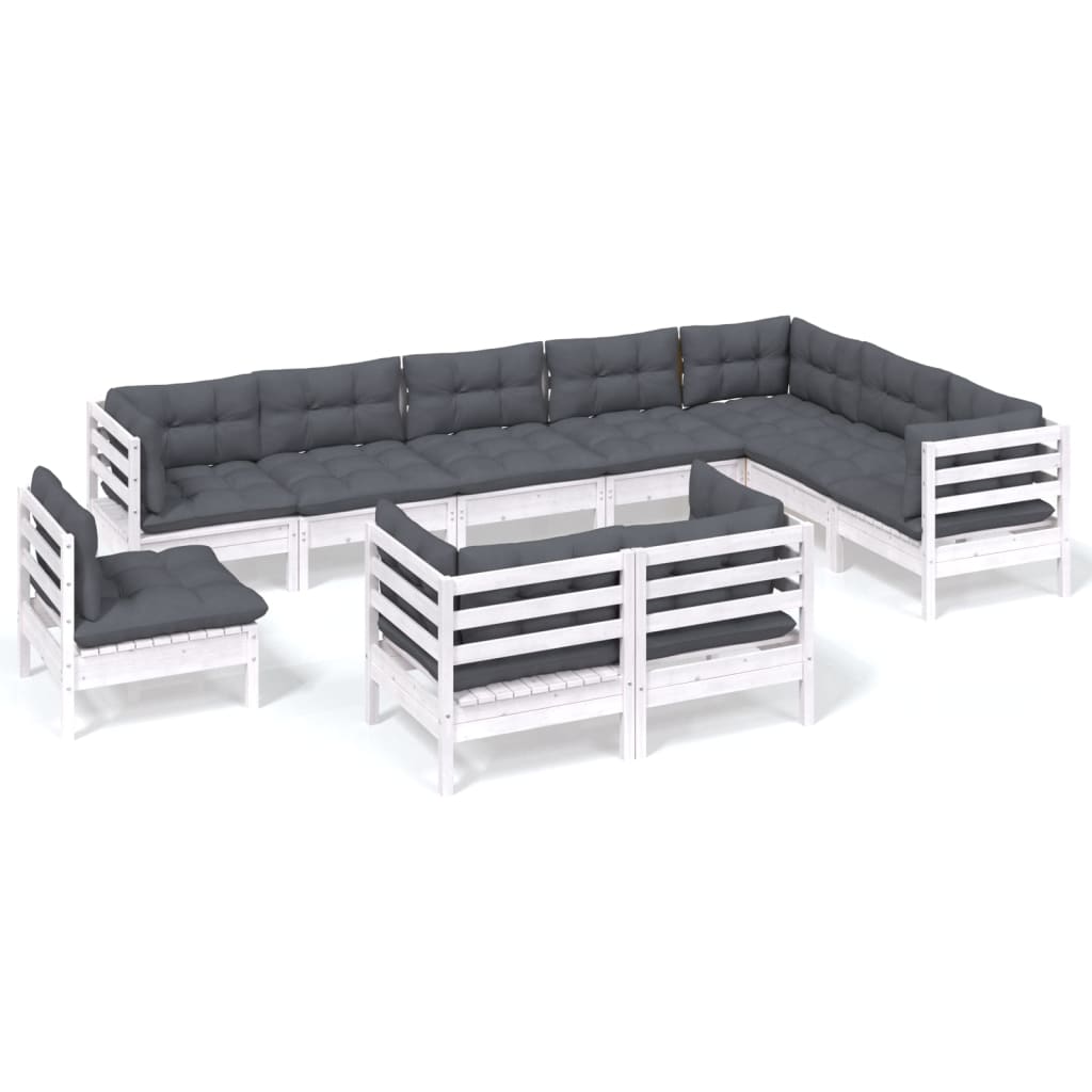 Vidaxl 10-Cz. Garden Lounge Set, Cushions, White, Pine