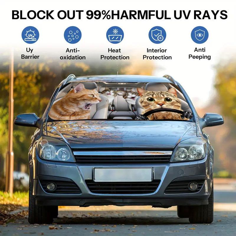 1Pcs Black Cat Pattern Windshield Sunshade UV Rays Heat Blocker Keeps Vehicle Cool Unique Design Fit Sedans SUVs Trucks RVs