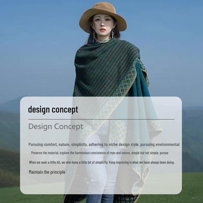 Ethnic Ink Painting Tassel Shawl Cape - Imitation Cashmere, Women's Travel Outfit