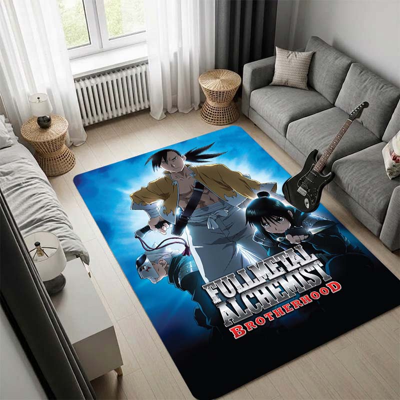 Fullmetal Alchemist Brotherhood Rug, Ling Yao Lan Fan Ninja Characters Anime Carpet, Blue Background Floor Mat Decor