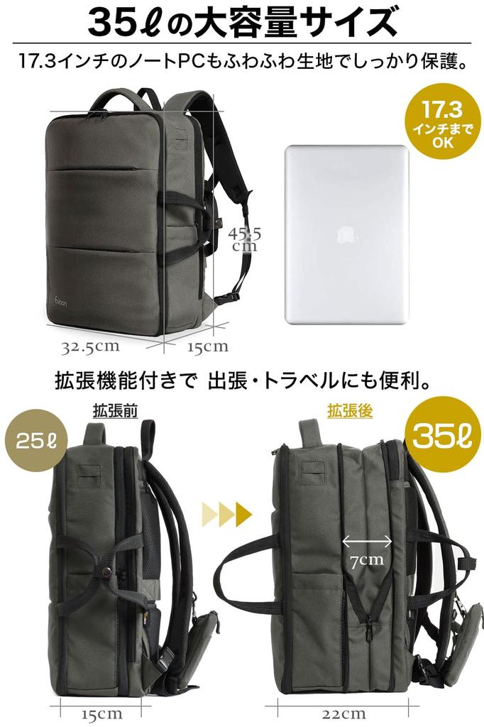 Evoon Backpack for 35L Large Capacity Business Backpack with Expandable USB Screen Multi-Business 4.0 Men, Storage, Water-Repellent Design, Port,