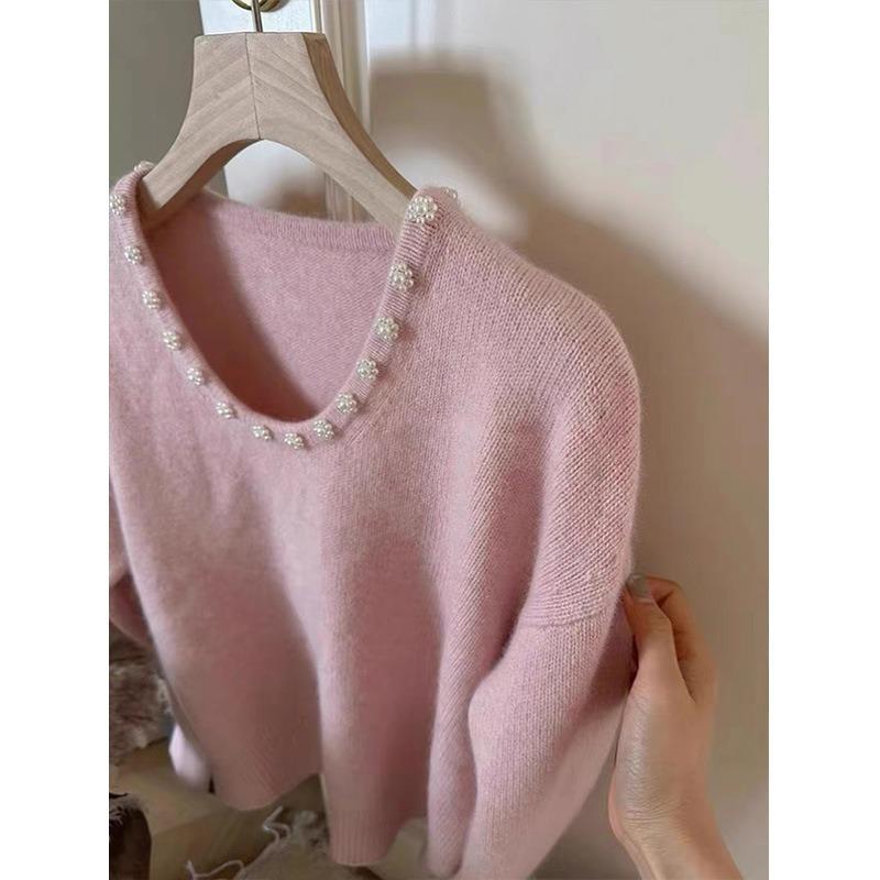 

Дизайнерский Смысл Маленький Цветок Бусина Круглый Вырез Медовый Мишка Плюшевый Пуловер Свитер Женский Однотонный Премиальный Смысл Внутренний Длинный Рукав Базовый Топ One size розовый