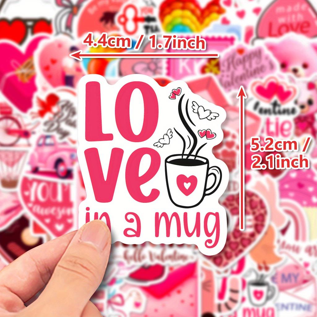 50pcs Vinyl Cartoon Love Decals, Reusable, Self-Adhesive, Romantic Valentine'S Day Themed, for Stationery, Laptops,Water Bottles