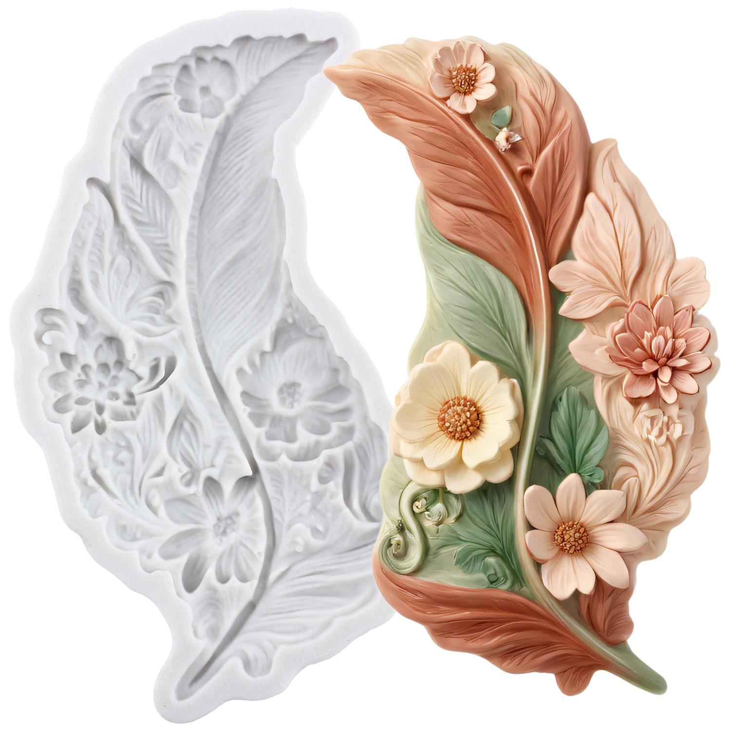 Feather Silicone Mold Rose Feather Flower Bow Fondant Molds Cake Decorating Tools Theme Cake Dessert Decorated Chocolate Candy Mold серый