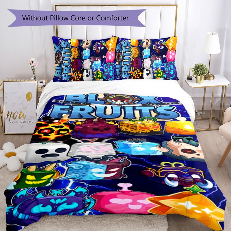 Blox Fruit 3pcs Bedding Set Duvet Cover Closure Includes 1 Duvet Cover & 2 Pillowcases for All Seasons Bedroom Home Dorm Decor