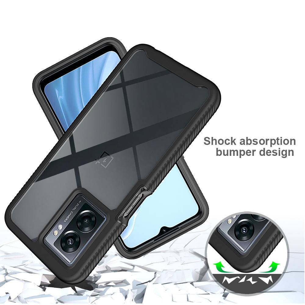 

For OnePlus Nord N300 5G/Oppo A57 4G/A57 (2022) 5G/A57s 4G Phone Case PC+TPU Phone Cover with PET Screen Protector Black