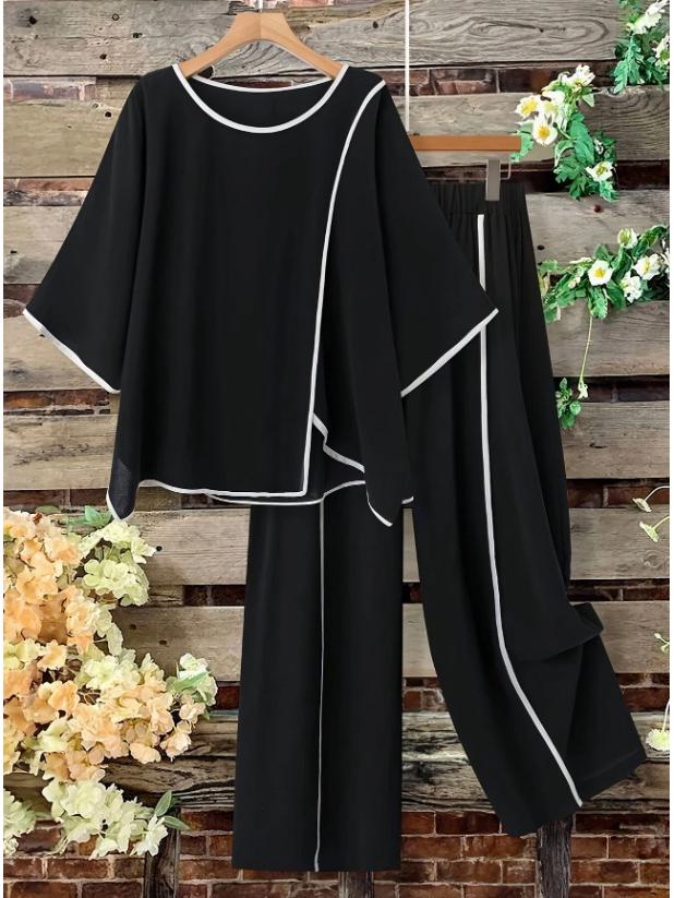 

2025 European American Spring/Summer Knit Color Block Tubular Craft Set - Korean Casual Style XXXXL чорний