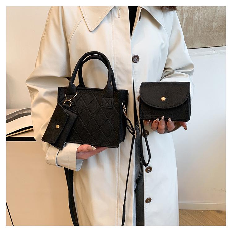 

Женский набор из трех фетровых сумок большой вместимости: Стильные однотонные сумки кроссбоди и на плечо чёрный