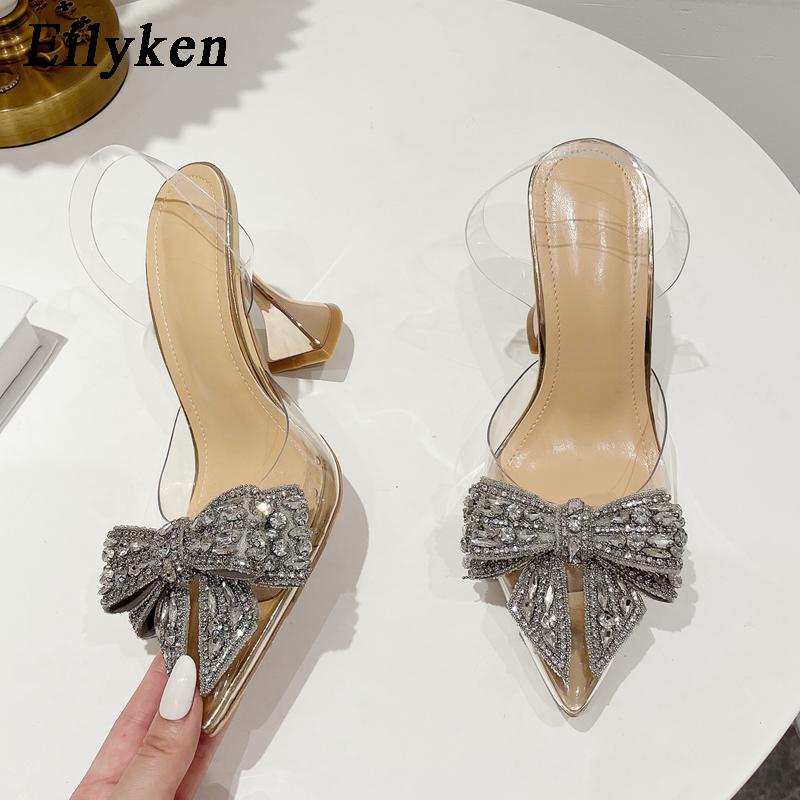 Eilyken Sommer PVC Transparent Spitz Frauen Pumpen Mode Kristall Strass Schmetterling-knoten High Heel Damen Sandalen