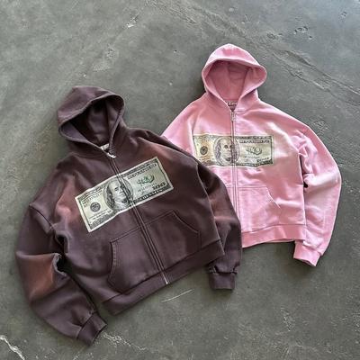 Europäischer und amerikanischer Y2K Retro bedruckter Street Hip-Hop Reißverschluss-Hoodie