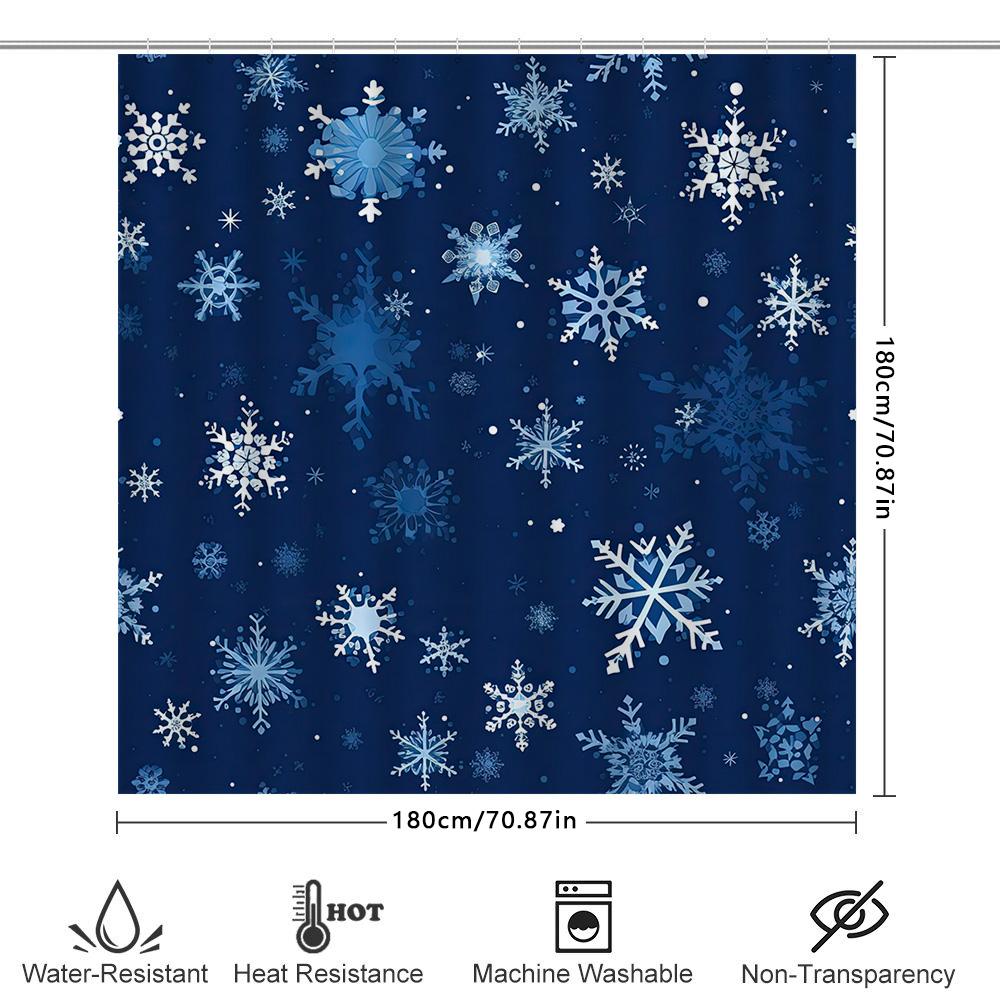 Christmas Shower Curtain, Snowflake Design, Waterproof Fabric, Blue Decorative Bathroom Liner For Bathtub, Perfect Gift Ideas