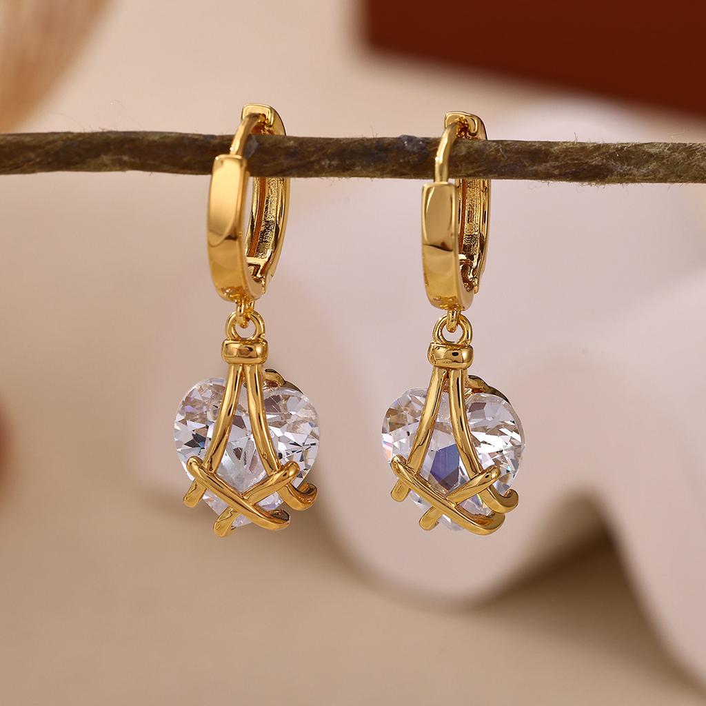 Emerald Green Heart Dangle Hoop Earrings For Women 18-K Gold Plated Love Huggies Earring Jewelry Elegant Party Cute New Gifts