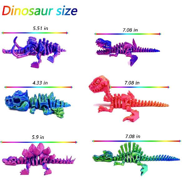 6pcs 3D Printed Dinosaur Skeletons, T-Rex Triceratops Spinosaurus Fidget Toys,3D Printed Dragon Animals Toys,Dragon Fidget Toy Kids Girl,Dinosaur