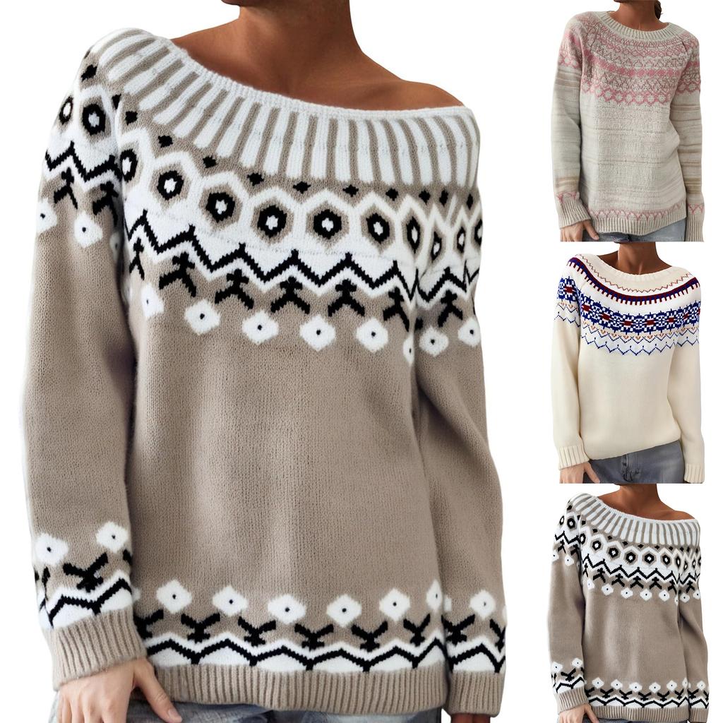 Damesweater, Rund hals, Løs pullover, Langermet strikket genser