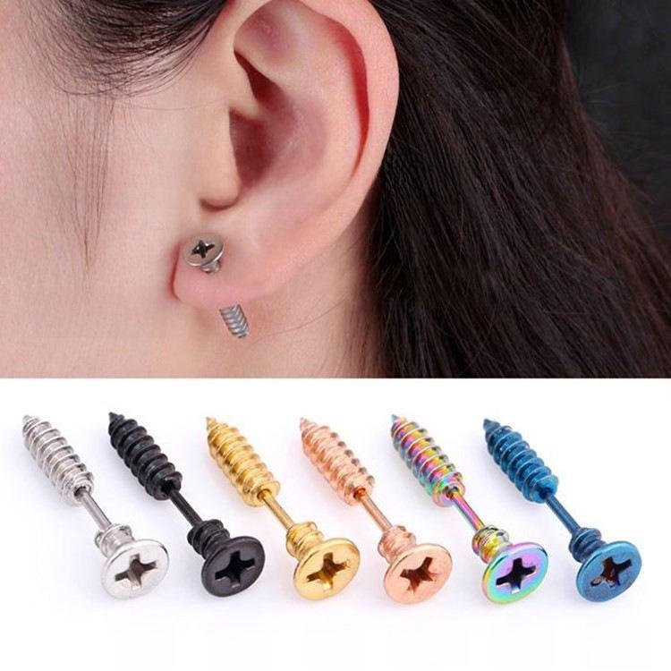 Unisex Trendige Edelstahl-Schraubohrringe - Punk-Stil Ohrclips für Schüler