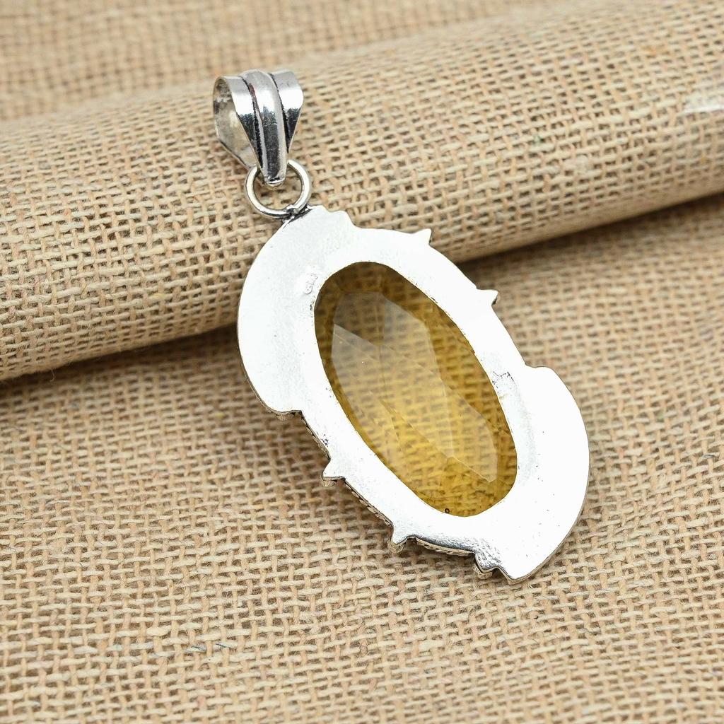 Facettierter Citrin-Topas-Edelstein, 925er-Sterlingsilber, handgefertigter Schmuck, Thanksgiving-Anhänger