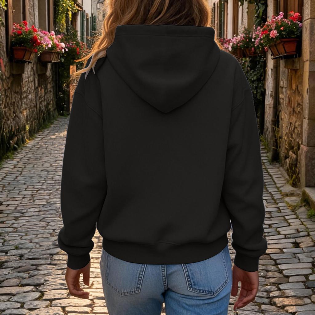 Women's Color Loose Fit Hooded Jacket with Zipper Winter Coat