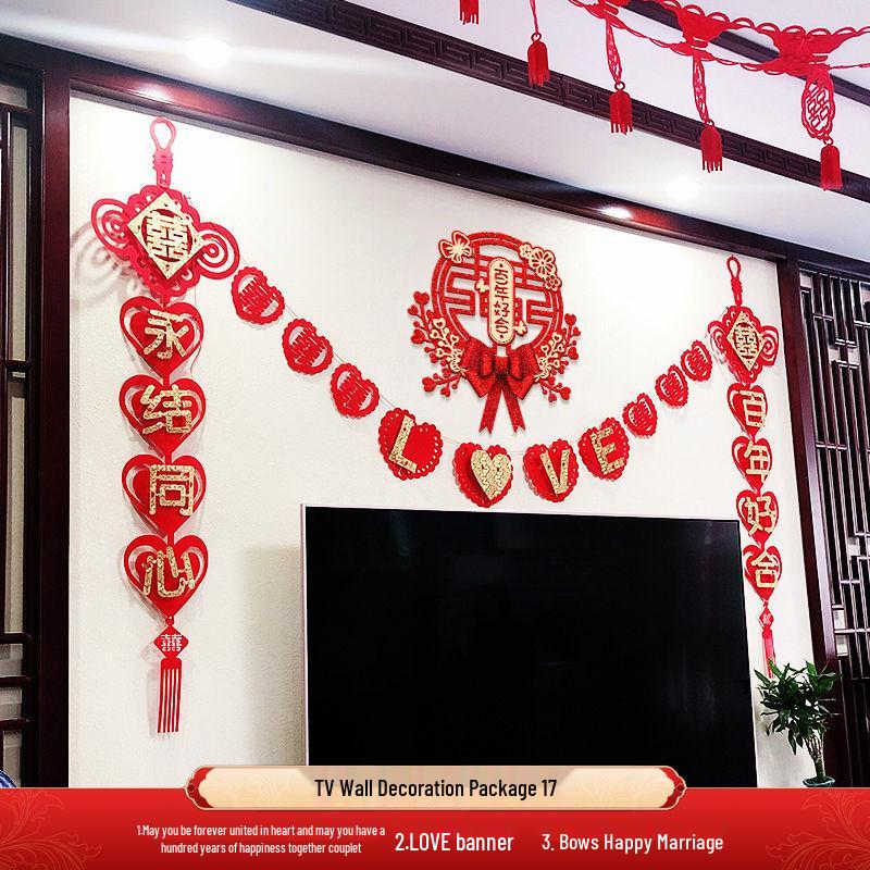 

Romantic Double Happiness Wedding Room Decorations: Pull Flowers for Bedroom and Living Room