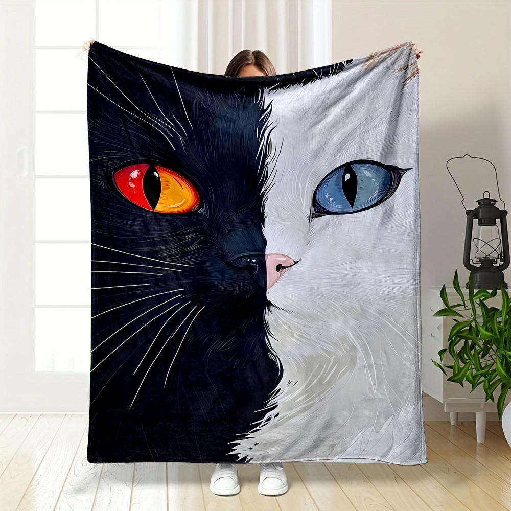 "Dual-Colored Cat Design Blanket" Patterned flannel blanket perfect for the bedroom living room, sofa, or a little nap