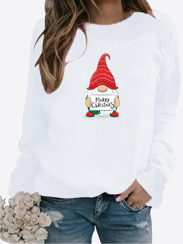 Autumn and Winter Women's Christmas Theme Printing Sweater Round Neck Long Sleeve Casual Sweatshirt Plus Size Top