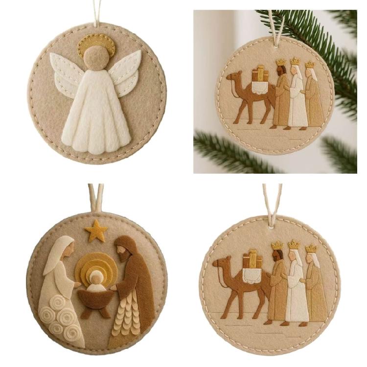 Nativity Scene Felted Craft Ornament Set With Instructions Religious Themed Embroidery Supplies For Christmas Decoration