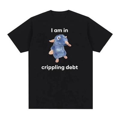 Ich bin in erdrückenden Schulden Ratte Plüsch Lustiges bedrucktes T-Shirt Damen Lässig Mode T-Shirts Kurzarm Rundhals Kleidung