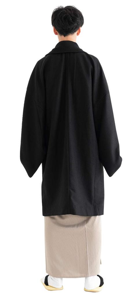 KYOETSU Wool Blend Kimono Coat with Square Sleeves Men's (M, Black)