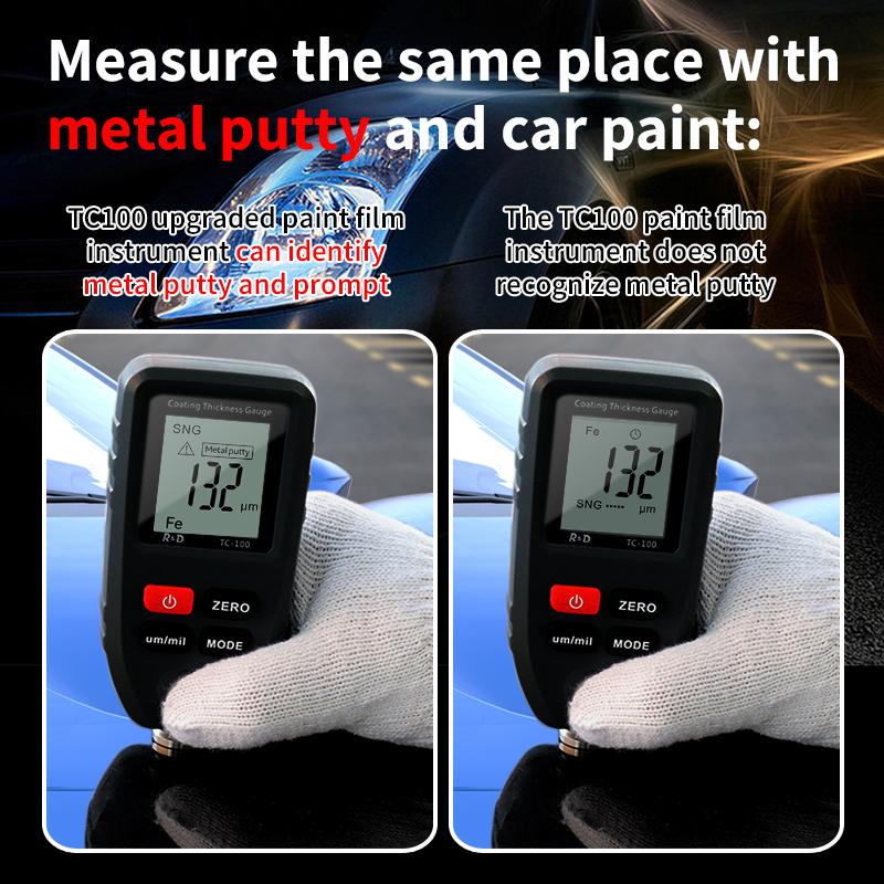 R&D TC100 Metal Putty Coating Thickness Gauge for Car Digital 0-1300um Fe NFe Zn Probe Car Paint High Speed Paint Film Meter