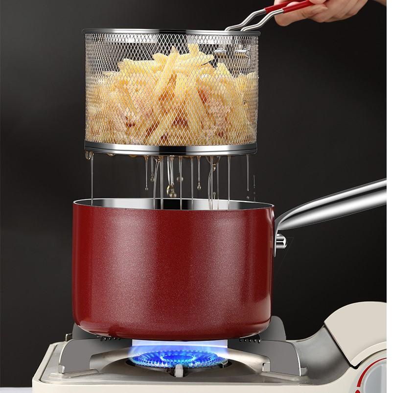 Frytkownica olejowa, stal nierdzewna 304, garnek do zupy z makaronem, garnek wielofunkcyjny, stal trójwarstwowa, frytkownica niepowlekana do użytku domowego