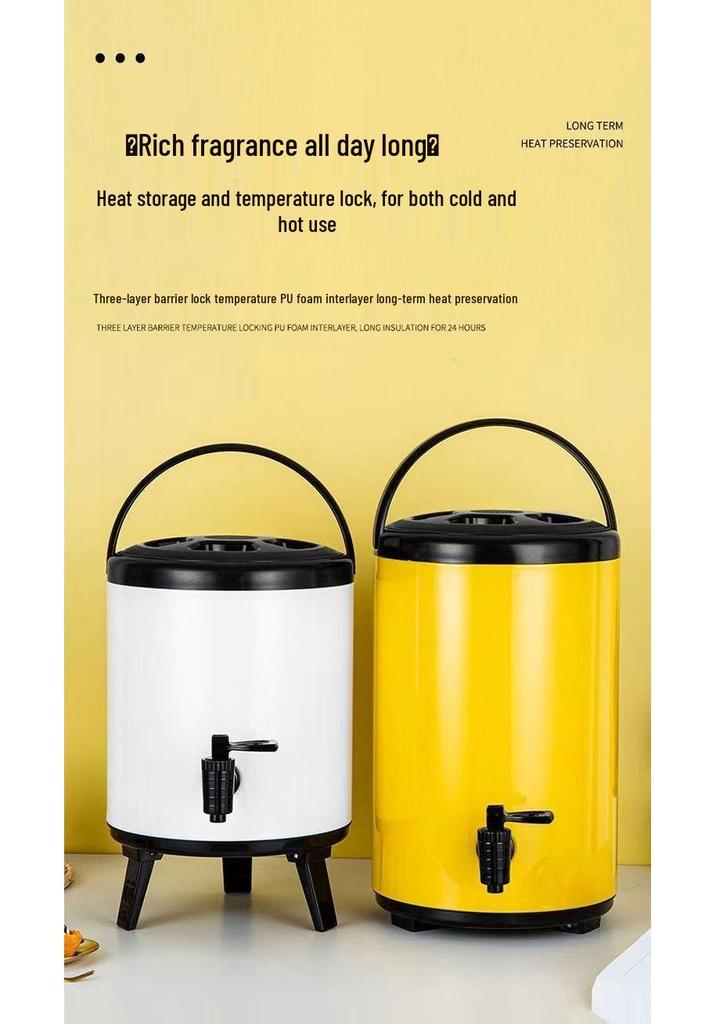 Stainless Steel Insulated Beverage Bucket with Faucet - Large Capacity for Milk Tea, Soy Milk, Herbal Tea (Double Layer)