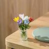 6/7Pcs Mini Lifelike Glass Flowers Simulation Flowers Handcrafted Floral Sculpture Floral Bouquet With Vase Home Decoration Gift