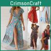 Zahmetsiz Stil İçin Kadın Wrap Yazlık Boho Çiçekli Paisley Maksi Baskılı Elbise