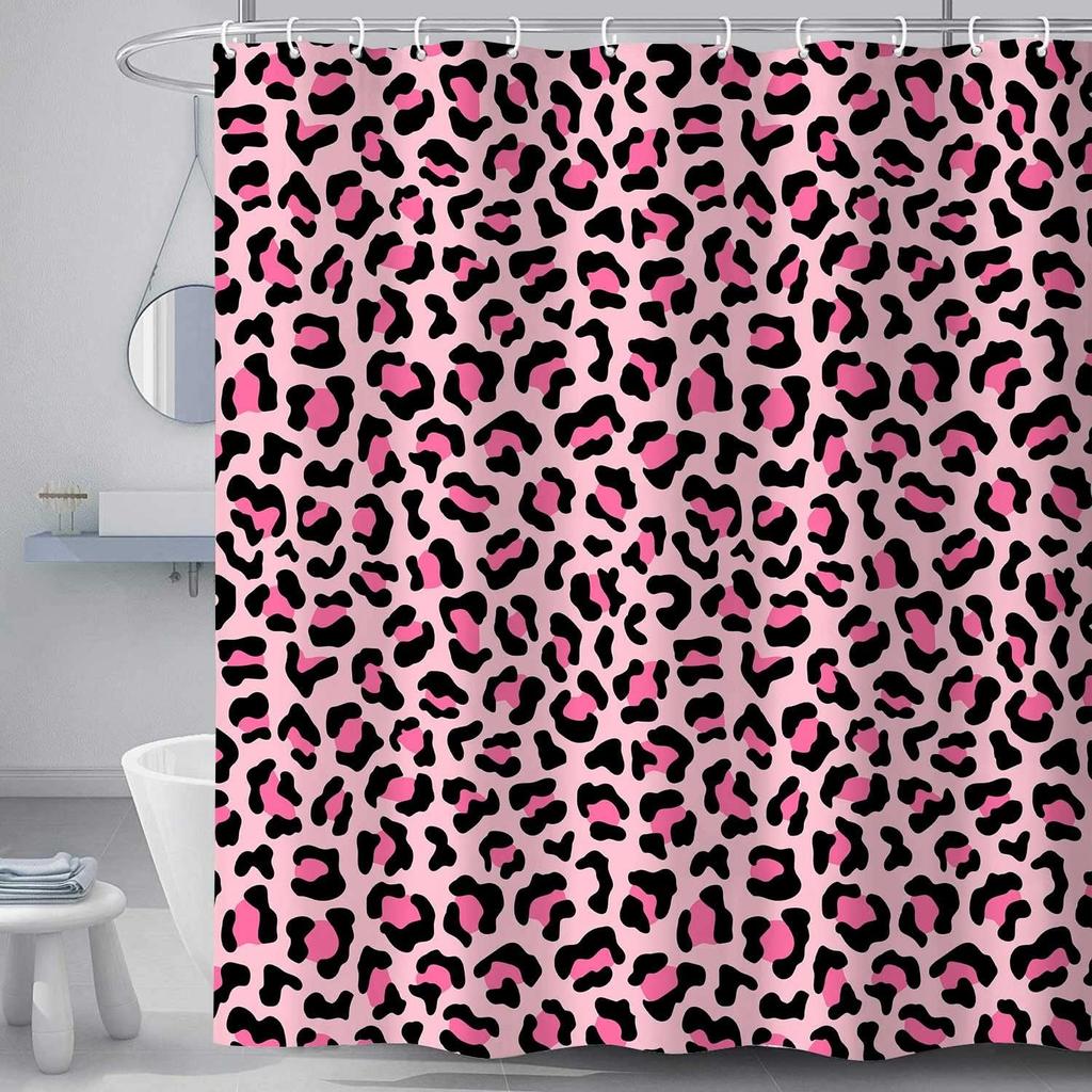 Pink Leopard Print Shower Curtain, Sexy  Tub Bath Curta, Cheetah Skin Pattern Bathroom Decor for Girl Shower Curtain Set with