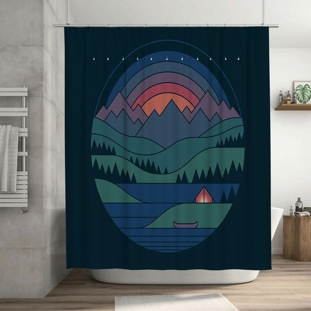 Mountain Forest Landscape Shower Curtain Nature Trees Scenic Backdrop Woodsy Camping Decor Waterproof Fabric Bathroom Cover