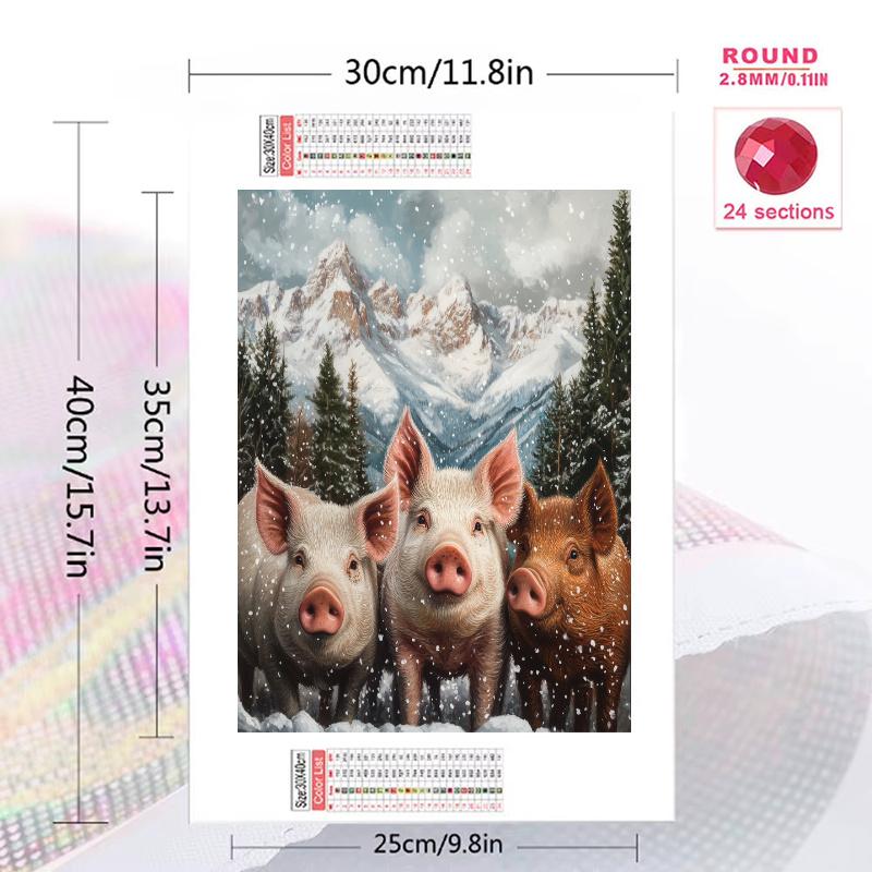 Pig Pattern 3pcs 100% Round Full Drill 5D DIY Diamond Painting Embroidery Cross Stitch Rhinestone Décor