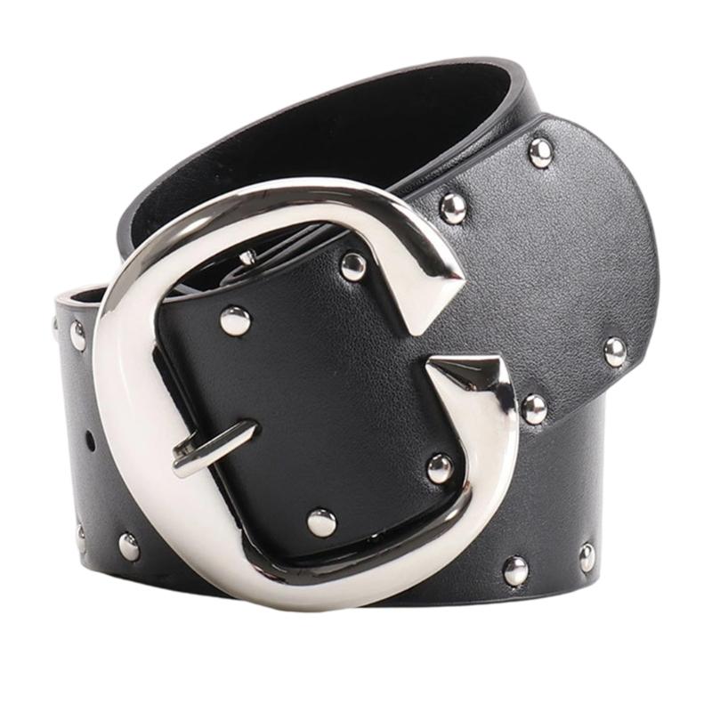 Double Row Rivets Studded Waist Belt PU Leather Waistband Punk Waiststrap Corset Belt for Women Girl Daily Outfit