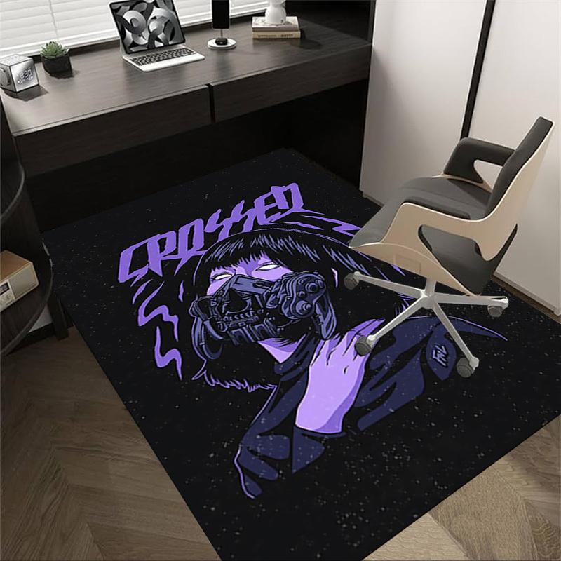 1pc CROSSED MASK Home Office, Durable Polyester Floor Mat with Easy, Office Decor, Urban Style, Nonslip Backing