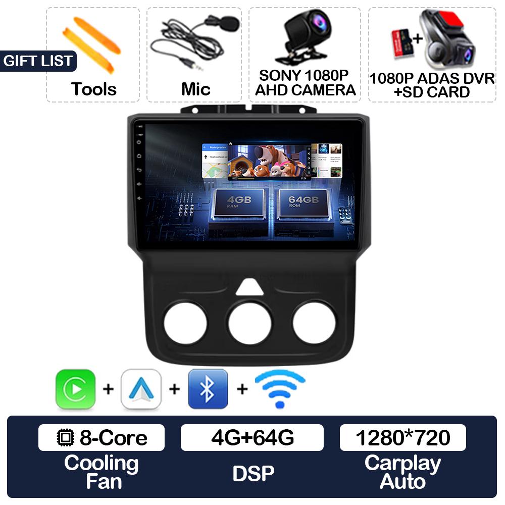 Android 15 Wireless Carplay Auto Car Radio For Dodge Ram 1500 2500 3500 2013 - 2018 Multimedia Video Player 4G WIFI 2DIN QLED BT